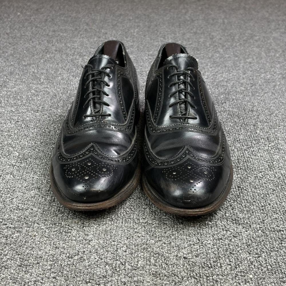 Vintage Florsheim Black Leather Full Brogue Wingtip Oxford Shoe Mens 9.5 C 20330 - Picture 3 of 11